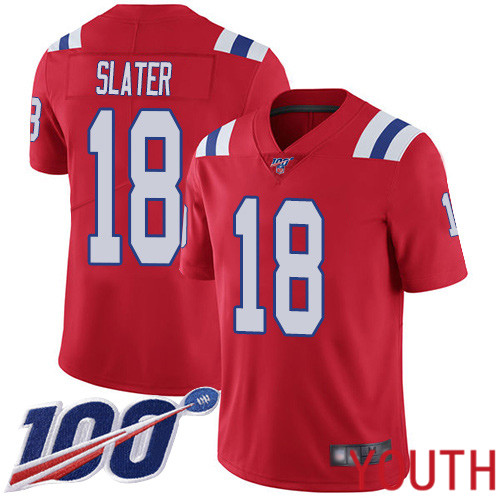 New England Patriots Football #18 100th Season Limited Red Youth Matthew Slater Alternate NFL Jersey